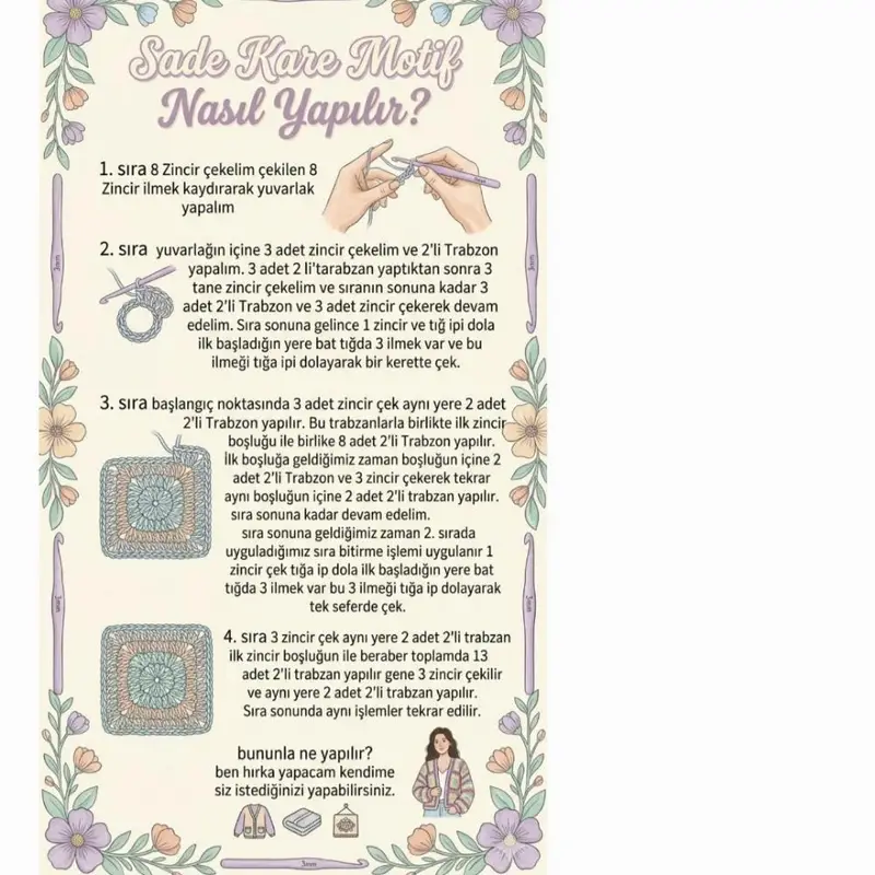 basit kare motif nasıl yapılır – Örgü battaniye ve motif modeli, @orgucusirine