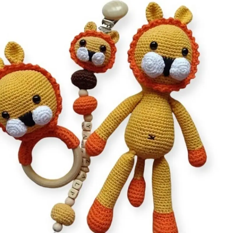 Yenidoğan üçlü aslan seti – Amigurumi çıngırak ve uyku arkadaşı modeli, @morpembesanat